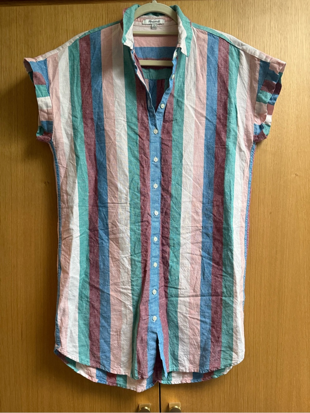 Madewell linen/cotton blend Striped Button-Down Shirt dress, Size M